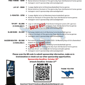 Mustang Boys Basketball Sponsorship